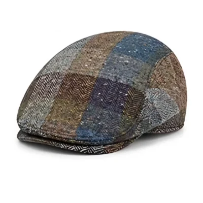Kensington 450 Blue/Olive Plaid flat cap, three-quarter view