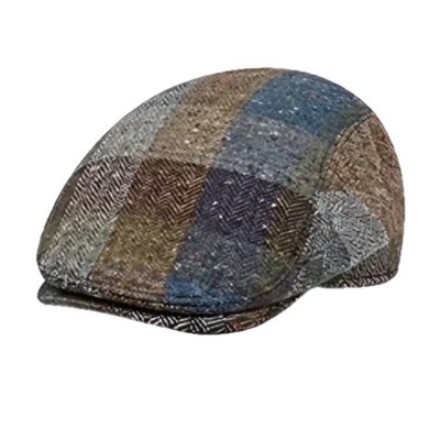 Kensington 450 Blue/Olive Plaid flat cap, three-quarter view