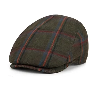 Kingsley 415 Olive flat cap, three-quarter view